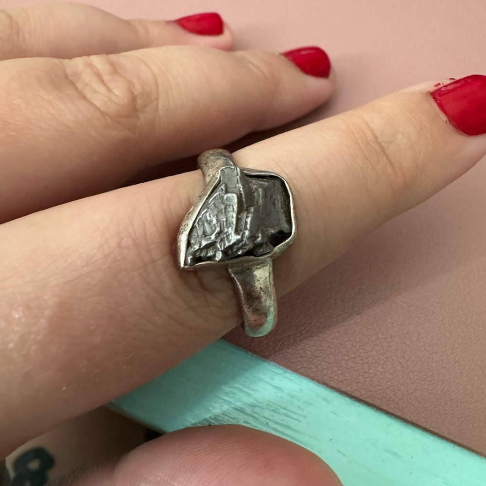 Hammered Moldivite Sterling Silver Ring